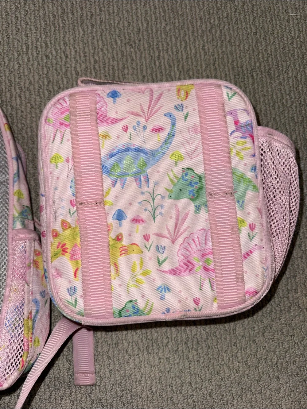 Pottery Barn size small Kids Pink Dino Print Backpack and Lunch Bag Set